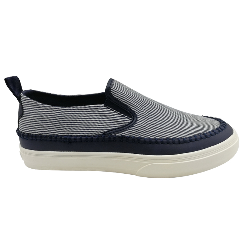 Man Casual Shoes Stripe Canvas Flat Slip On Loafers Navy